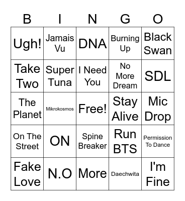 Bangtan Bingo Card