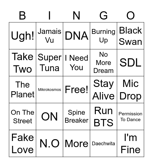 Bangtan Bingo Card