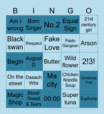 @yoongiestoast Bingo Card