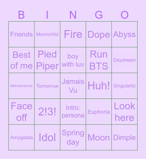 BANGTAN FESTA Bingo Card