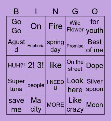 BANGTAN BINGOO! Bingo Card
