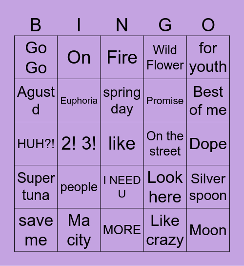 BANGTAN BINGOO! Bingo Card