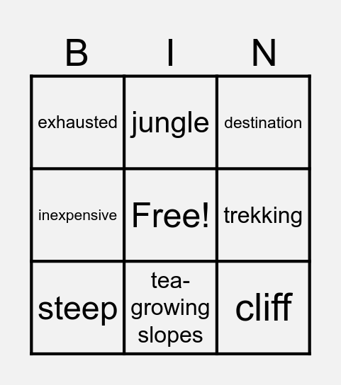 Backpacking Bingo Card