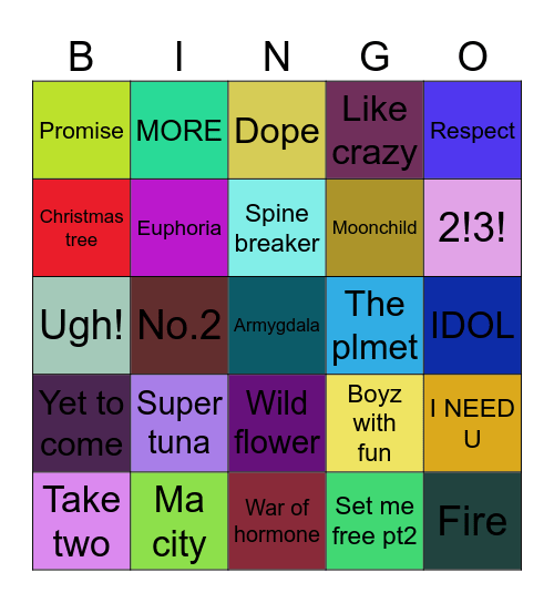 BTS UNforgettable songs Bingo Card