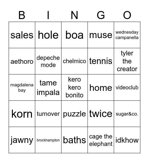 how similar is your music taste Bingo Card