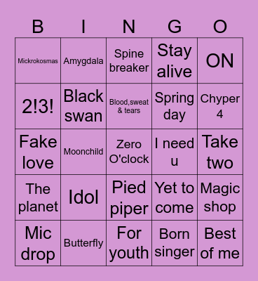 Joanna's bingo Card