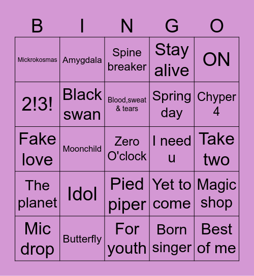 Joanna's bingo Card