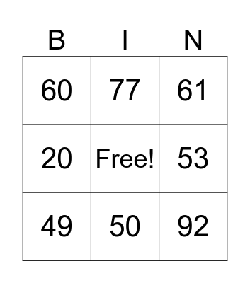 Bingo Place Value Within 100 Bingo Card