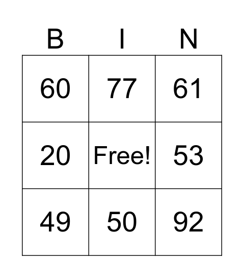 Bingo Place Value Within 100 Bingo Card