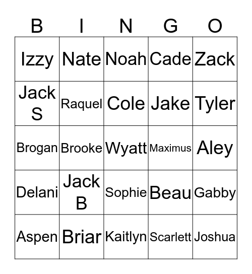 Buddy Bingo Card