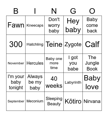 baby bingo Card