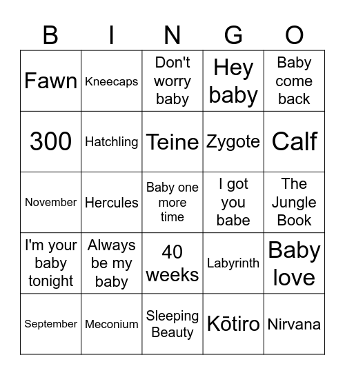 baby bingo Card