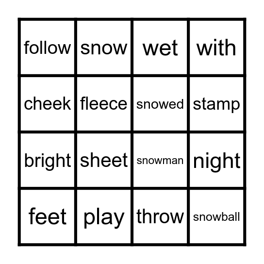 Snow - Pink 9 Bingo Card