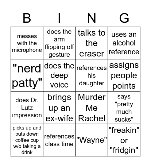 Dr. Mitchell Bingo Card