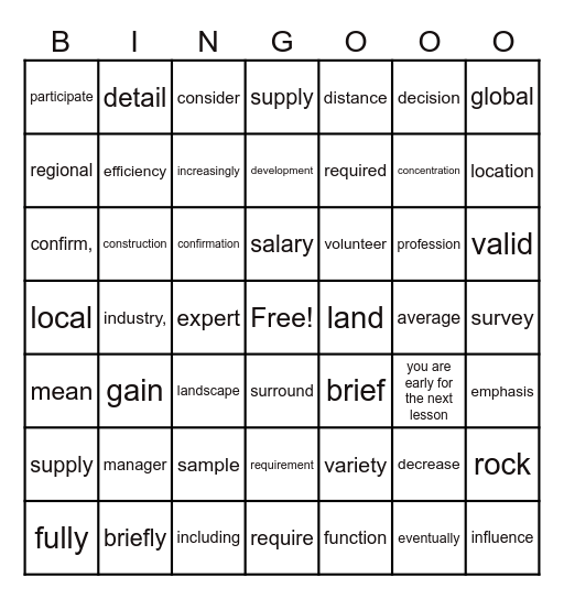 end of 9th grade Bingo Card