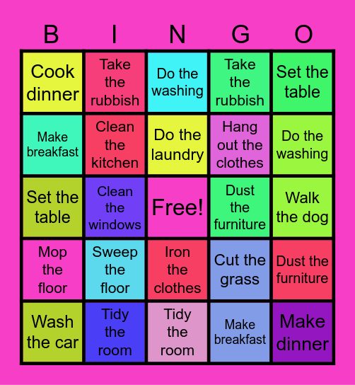 Household chores Bingo Card
