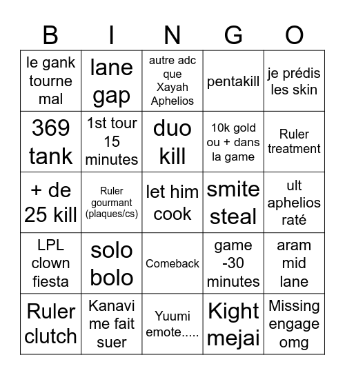 Bingo JDG :) Bingo Card