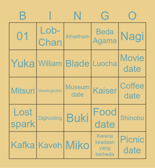 Yuka's Bingo <3 Bingo Card