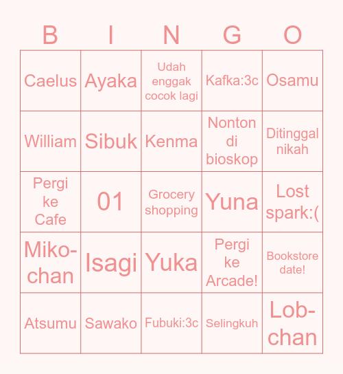 Bingo Sawako! Bingo Card