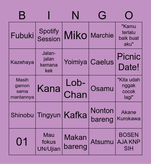 MonaaChu's BINGO! <3 Bingo Card