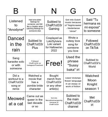 ChaR1ot33r Oomfies "I Did That" Bingo (2023 Edition) Bingo Card