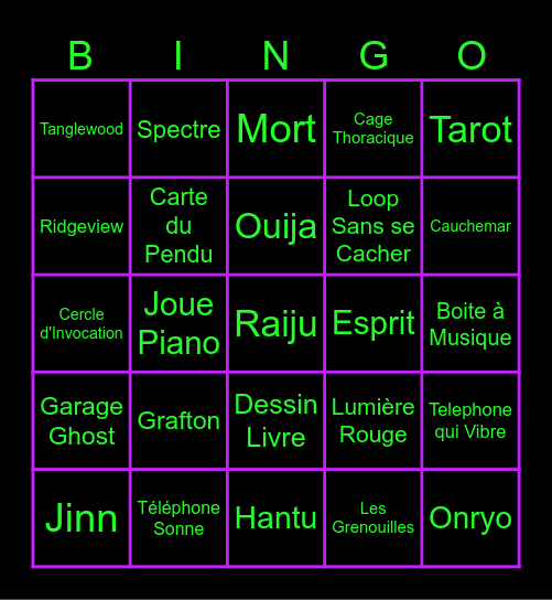 BINGO PHASMO MRTIBOUTE Bingo Card
