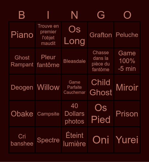 Bingo Phasmo Bingo Card