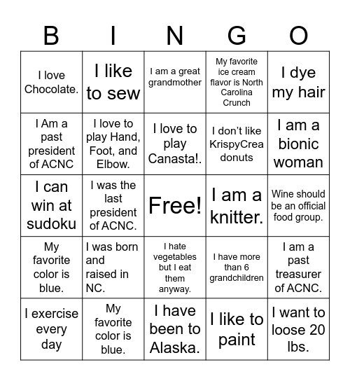 Newcomers Bingo Card