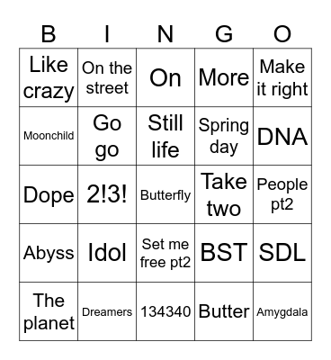 @Euphoria1344 Bingo Card