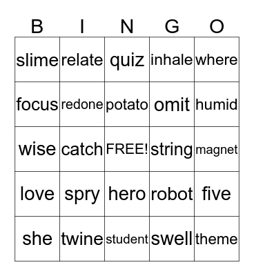 Open Vowels & Level 2 Review Bingo Card