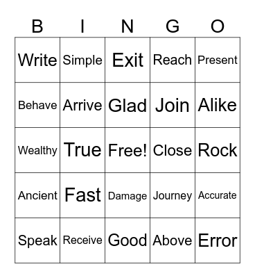 Synonyms Bingo Card