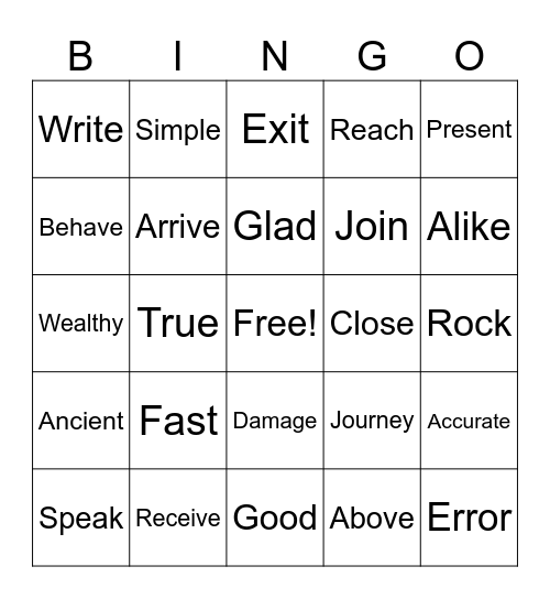 Synonyms Bingo Card