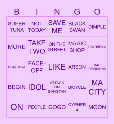 @coolgirltwt Bingo Card