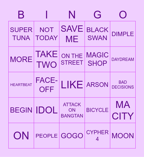 @coolgirltwt Bingo Card