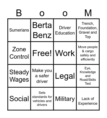 Class # 1: BING, BANG, BOOM Bingo Card