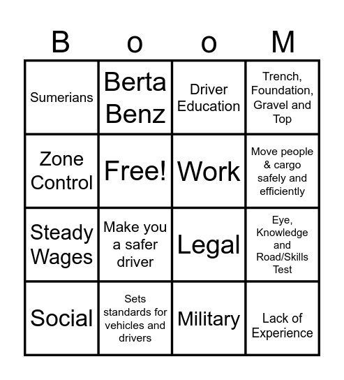 Class # 1: BING, BANG, BOOM Bingo Card