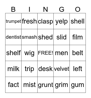 Level 1: a, e, i, o, u, sh Bingo Card