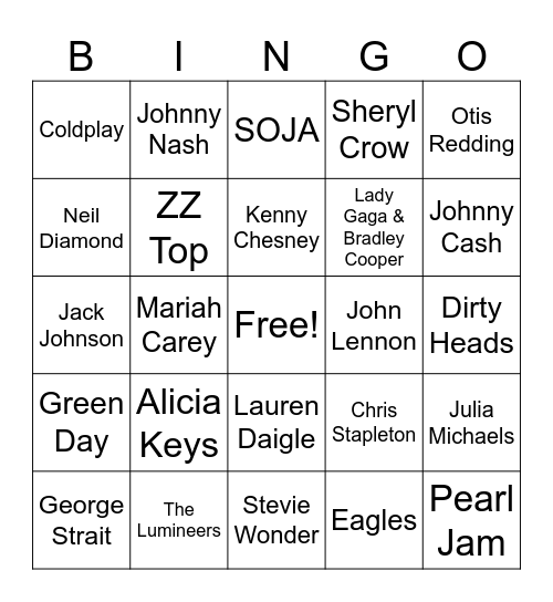 Name the Voice Bingo Card