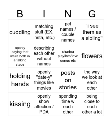 things he won't notice Bingo Card