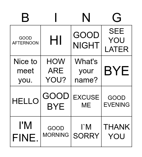 GREETINGS AND FAREWELLS Bingo Card