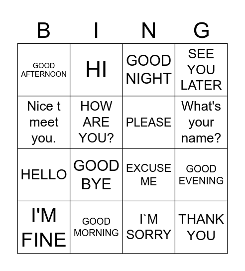 GREETINGS AND FAREWELLS Bingo Card