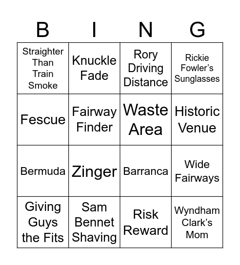 2023 US Open Bingo Card