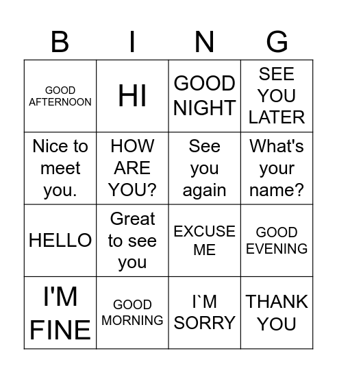 GREETINGS AND FAREWELLS Bingo Card