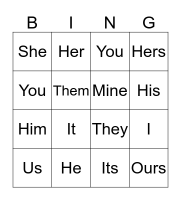 PRONOUN BINGO   Bingo Card