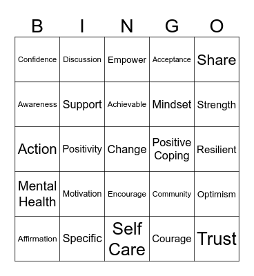 Positive Mental Health Bingo Card