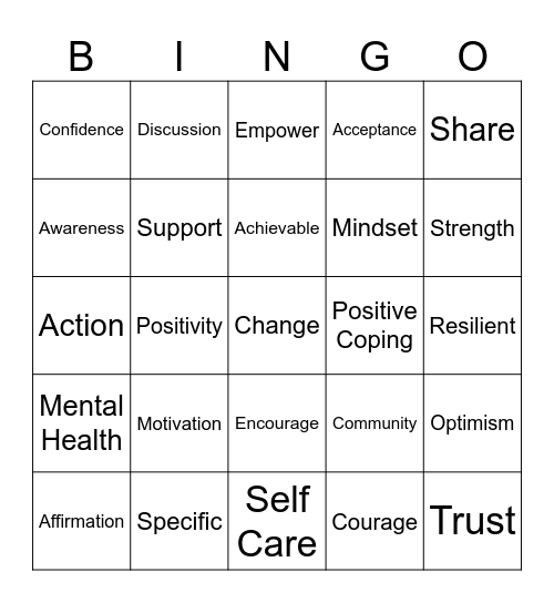 Positive Mental Health Bingo Card