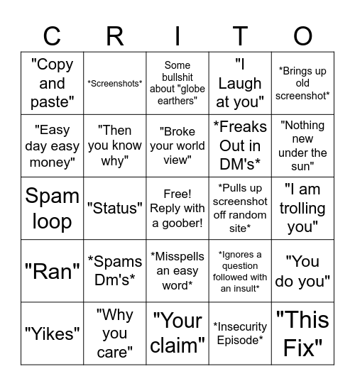 What will Crit Say Bingo Card