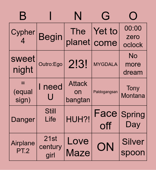 @OT7LOOK Bingo Card