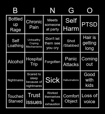 Carl Gallagher Whump Bingo Card
