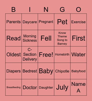 George & Tionee Virtual Baby Shower Bingo Card